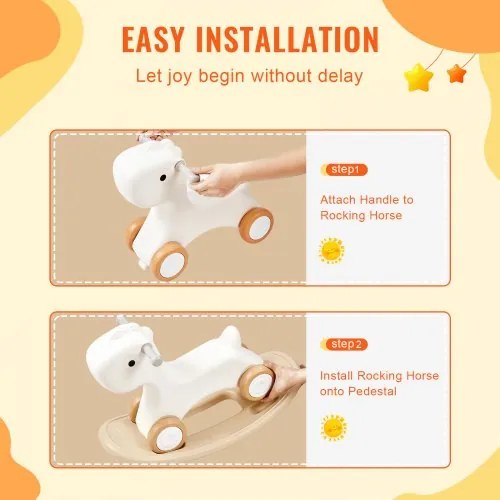 VEVOR 3 in 1 Rocking Horse for Toddlers 1-3 Years, Baby Rocking Horse with Detachable Balance Board and 4 Smooth Wheels, Support up to 80 lbs HDPE Material Kids Ride on Toy, 40° Swinging, White