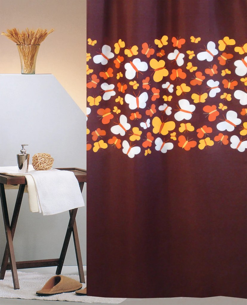Κουρτίνα Μπάνιου (180x200) Με Κρίκους San Lorentzo Butterflies Brown