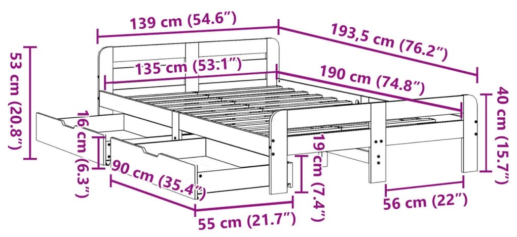 Σκελετός Κρεβ. Χωρίς Στρώμα Καφέ Κεριού 135x190 εκ Μασίφ Πεύκο - Καφέ