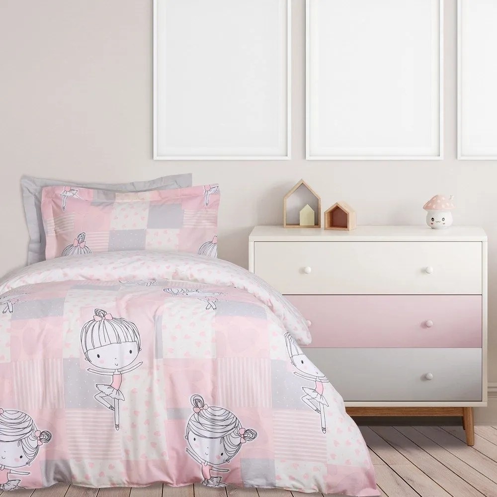 Παπλωματοθήκη Παιδική 4872 (Σετ 2τμχ) Pink-Grey Das Home Μονό 160x240cm Βαμβάκι-Πολυέστερ