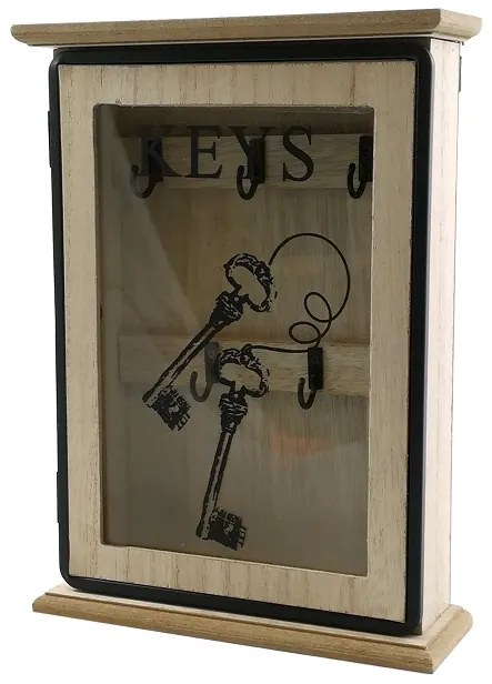 Κλειδοθήκη Με 5 Θέσεις Φυσικό/Μαύρο Ξύλο/Γυαλί 19x6x26cm-06510237