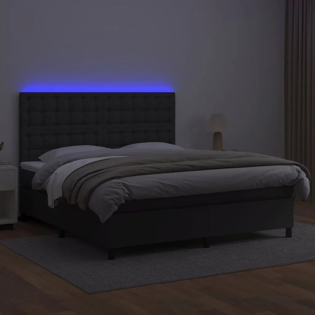 vidaXL Κρεβάτι Boxspring με Στρώμα &amp; LED Μαύρο 180x200 εκ. Συνθ. Δέρμα