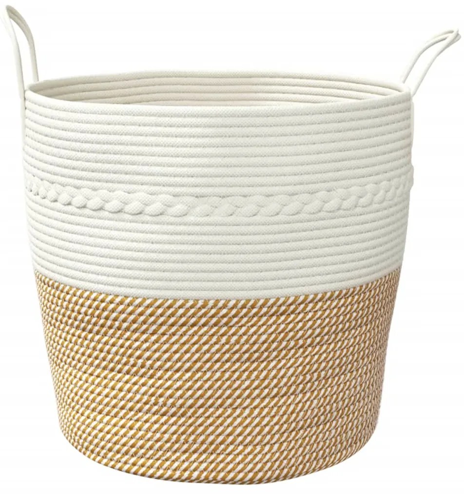 vidaXL Καλάθι Αποθήκευσης Καφέ και Λευκό Ø43 x 38 εκ. Βαμβακερό