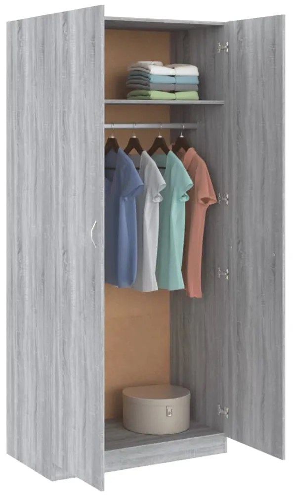 vidaXL Ντουλάπα Γκρι Sonoma 90 x 52 x 200 εκ. από Επεξεργασμένο Ξύλο