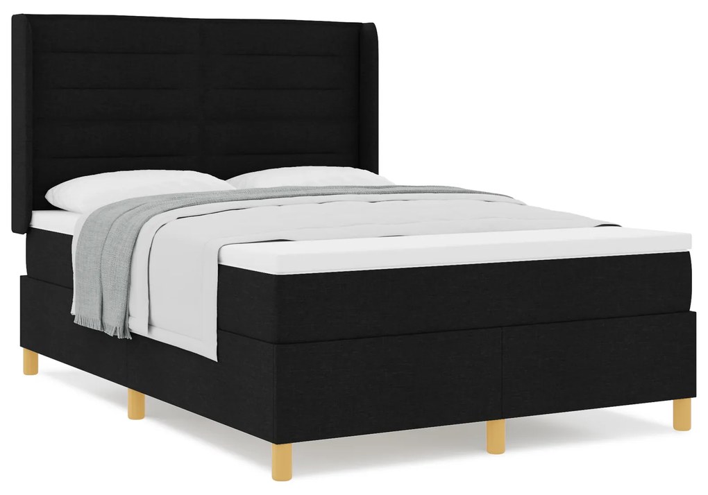 vidaXL Κρεβάτι Box Spring με Στρώμα Μαύρο 140x200 εκ. Υφάσματος