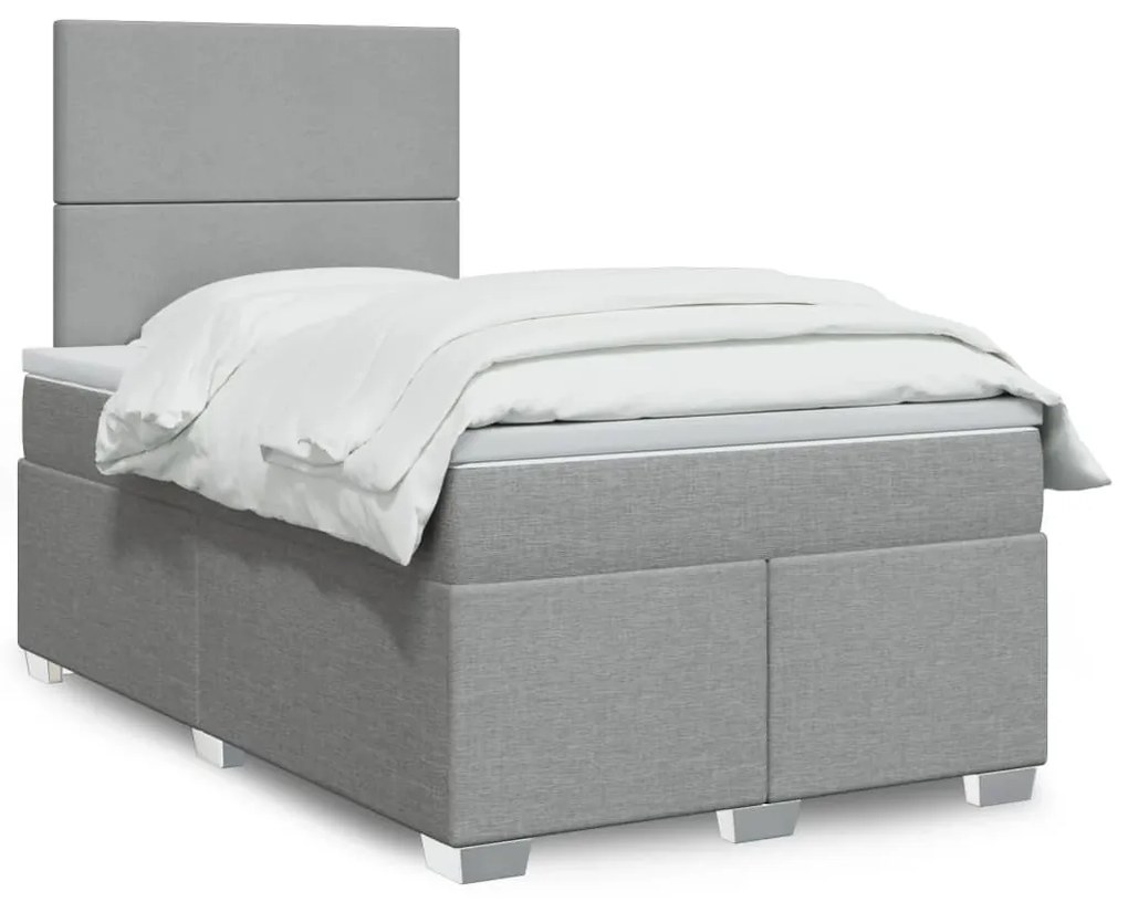 Κρεβάτι Boxspring με Στρώμα Ανοιχτό Γκρι 120x190 εκ. Υφασμάτινο - Γκρι