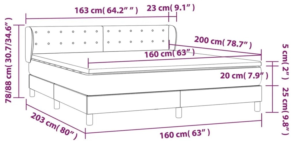 vidaXL Κρεβάτι Boxspring με Στρώμα Αν. Πράσινο 160x200εκ Υφασμάτινο