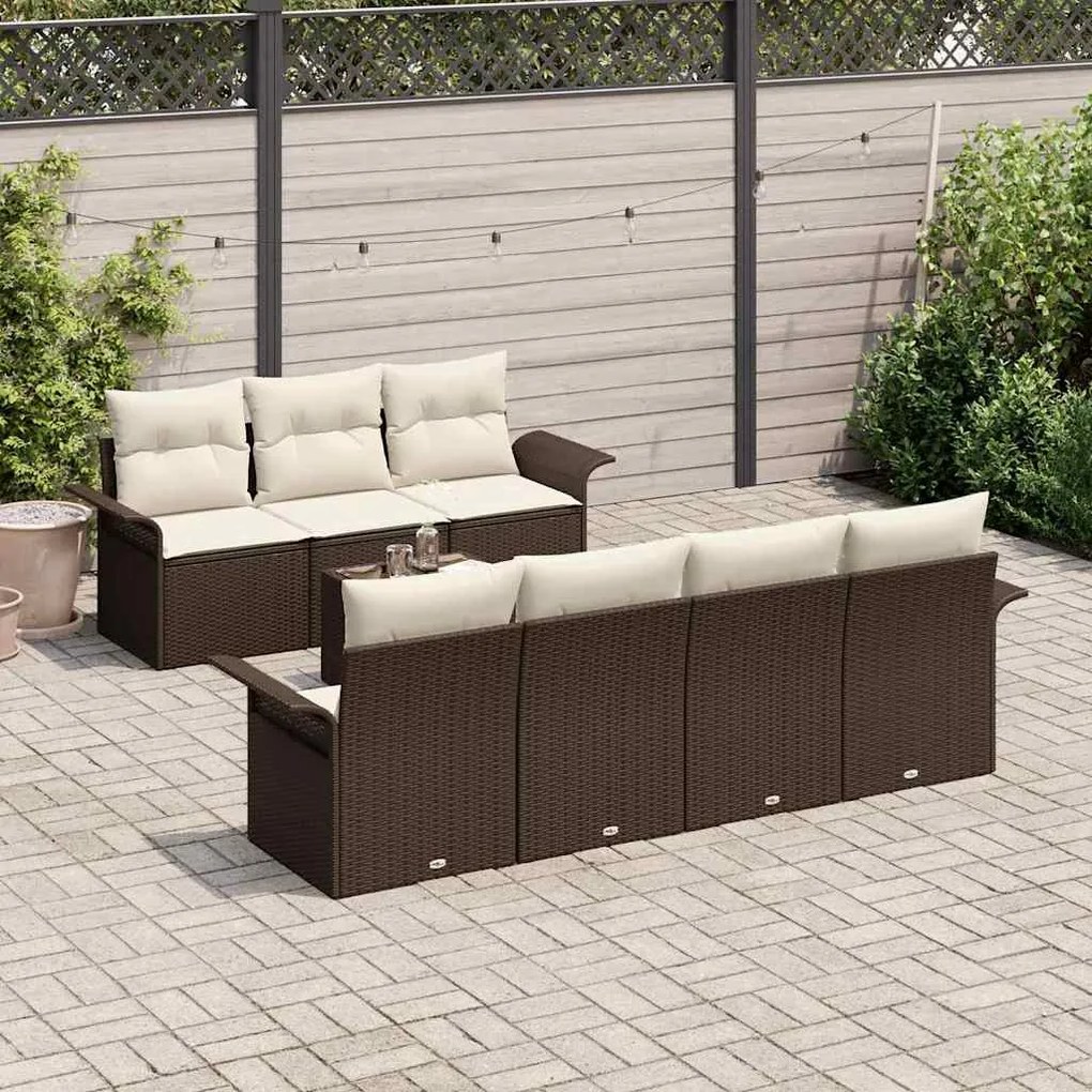 vidaXL Σετ Καναπέ Κήπου 8 pcs Καφέ Πολυ ράταν