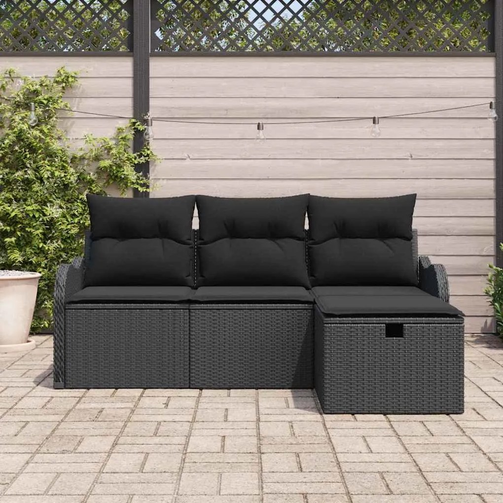vidaXL Σετ Καναπέ Κήπου 4 pcs Μαύρο 176 x 117 x 85 εκ Πολυ ράταν