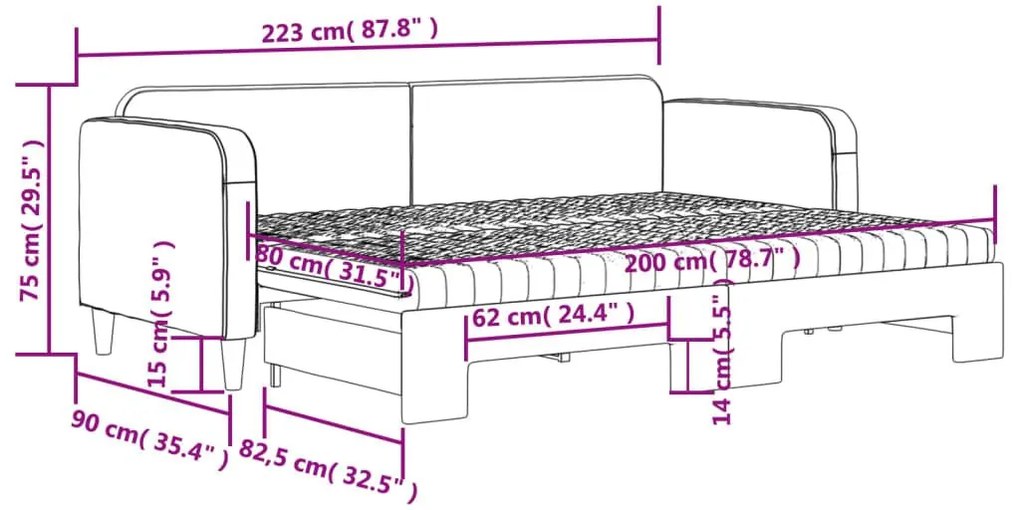 Καναπές Κρεβάτι Συρόμενος Μαύρο 80x200 εκ. Υφασμάτινος Στρώματα - Μαύρο