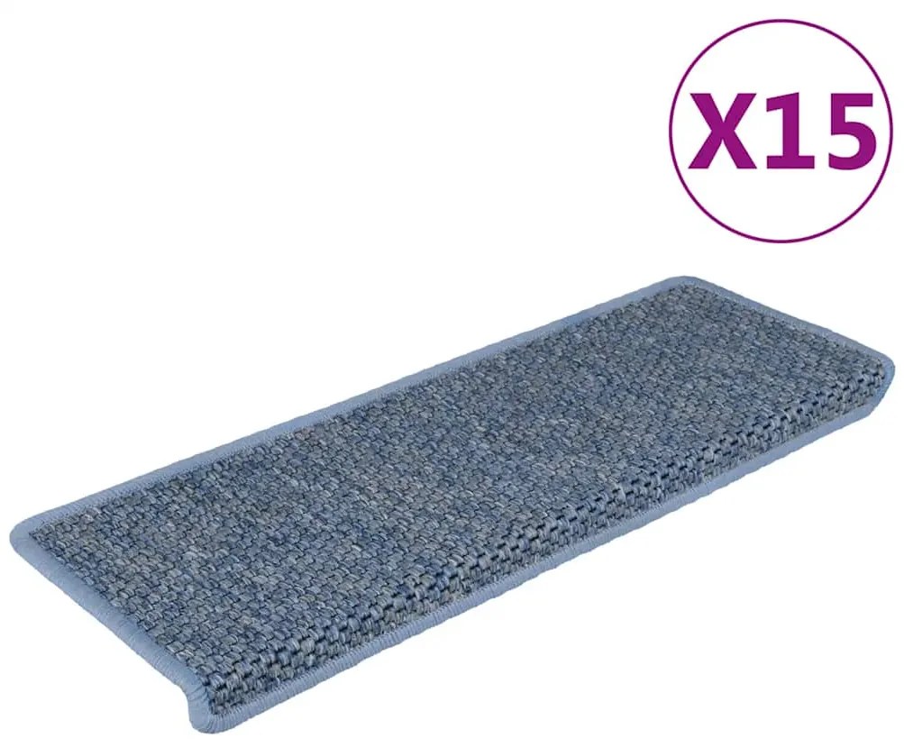 vidaXL Πατάκια Σκάλας Αυτοκόλ. 15 τεμ. Όψη Σιζάλ Μπλε 65x21x4 εκ.