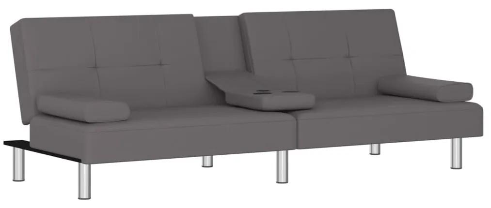 vidaXL Καναπές Κρεβάτι με Ποτηροθήκες Γκρι από Συνθετικό Δέρμα