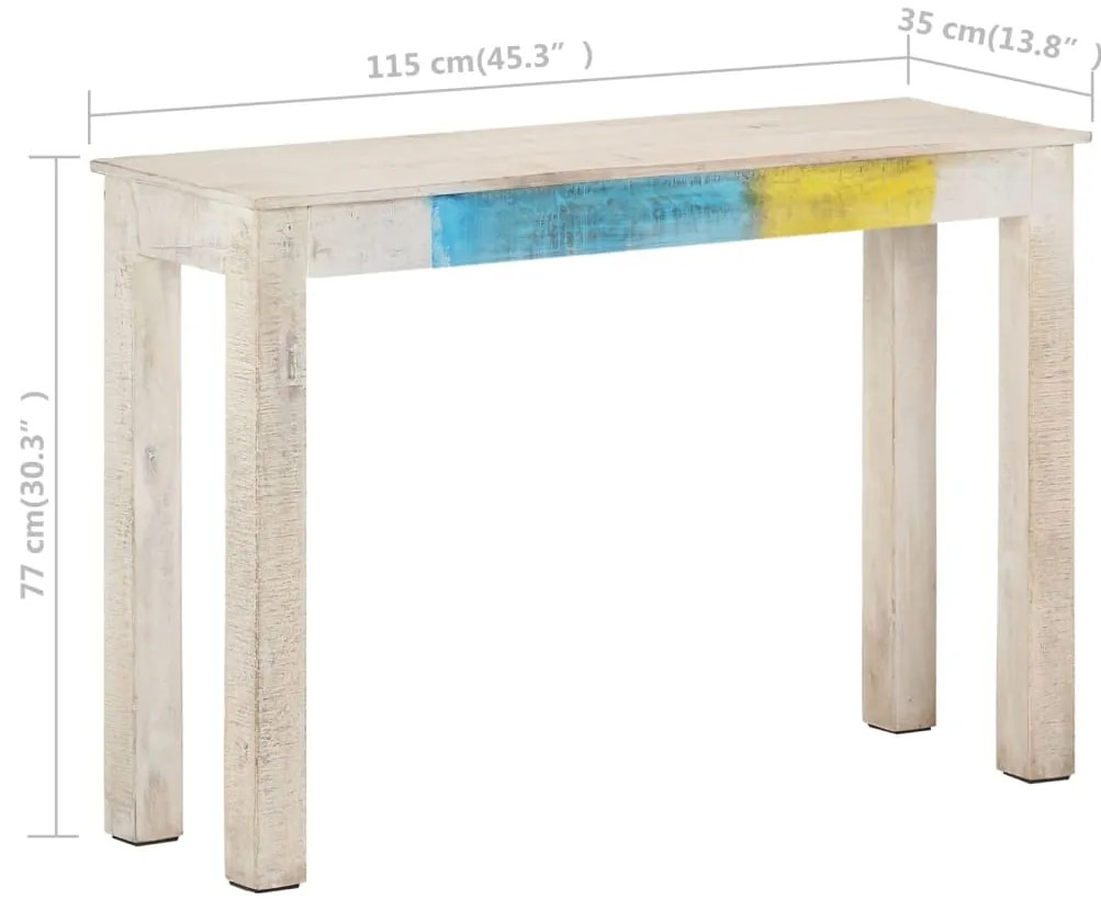 vidaXL Τραπέζι Κονσόλα Λευκό 115x35x77 εκ. από Ακατέργαστο Ξύλο Μάνγκο