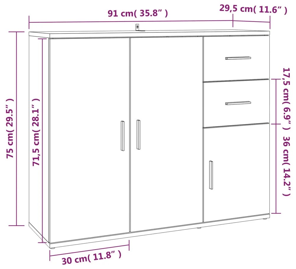 Ντουλάπι Γκρι Σκυροδέματος 91x29,5x75 εκ. Επεξεργασμένο Ξύλο - Γκρι