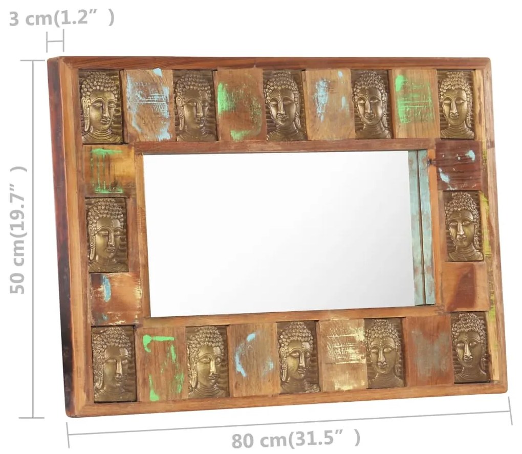 vidaXL Καθρέφτης Σχέδιο Βούδας 80 x 50 εκ. από Μασίφ Ανακυκλωμένο Ξύλο