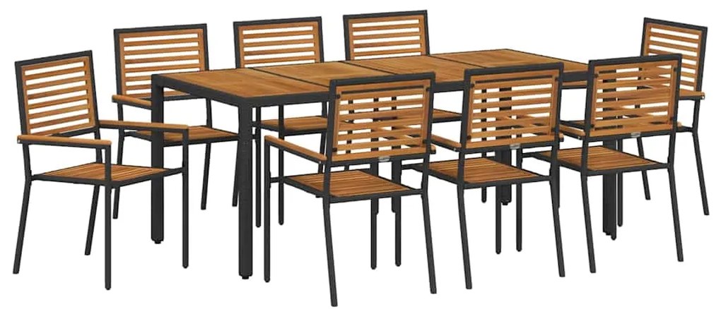 vidaXL Σέτ φαγητού για κήπο 9 pcs Μαύρο 190 x 90 x 75 cm