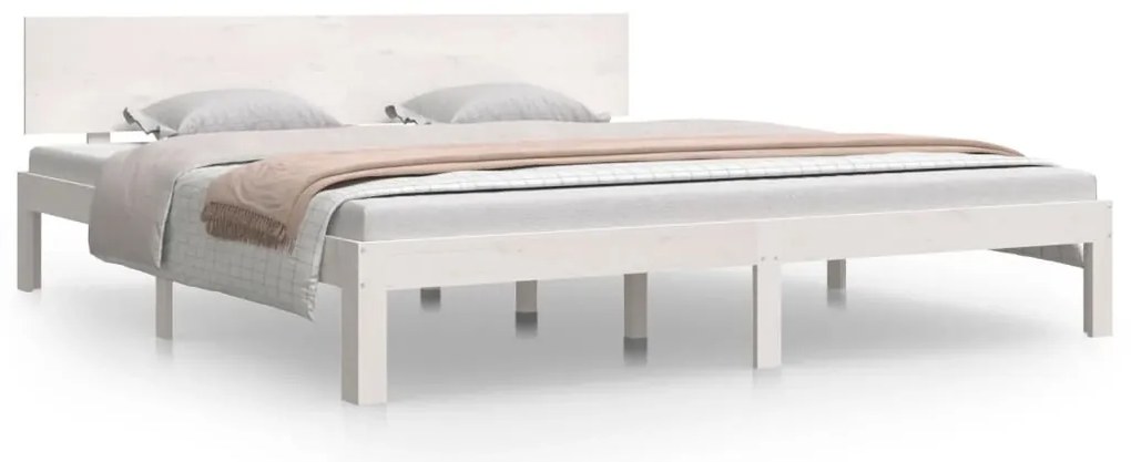 vidaXL Πλαίσιο Κρεβατιού Λευκό 180 x 200 εκ. Μασίφ Ξύλο Super King