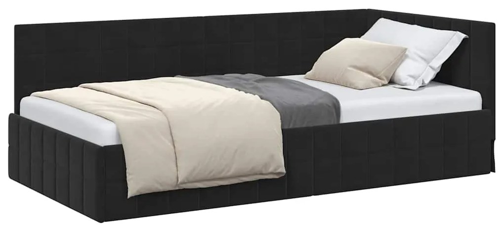 vidaXL Κρεβάτι Γωνίας με κεφαλάρι Μαύρο 100 x 200 cm Βελούδο