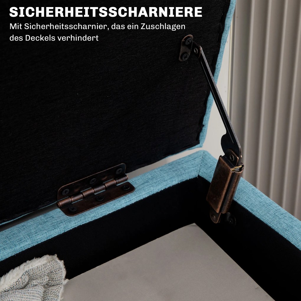 Πάγκος HOMCOM με αποθηκευτικό χώρο, έως 220 kg, όψη λινό, 110x39x45cm, Μπλε