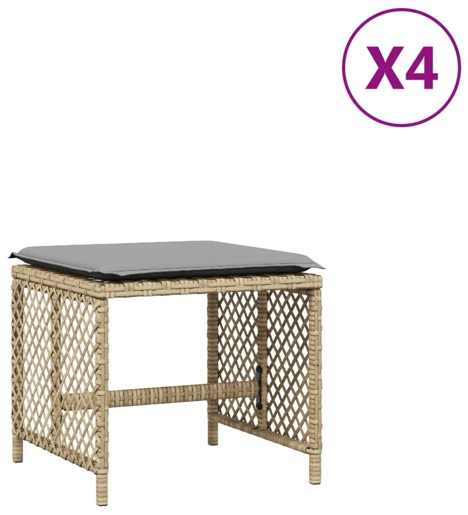 Σκαμπό Κήπου 4 τεμ Μικτό Μπεζ 41x41x36 εκ Συνθ. Ρατάν+Μαξιλάρια - Μπεζ