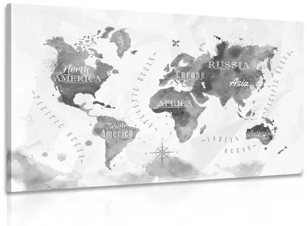 Εικόνα ασπρόμαυρη ακουαρέλα παγκόσμιου χάρτη - 60x40