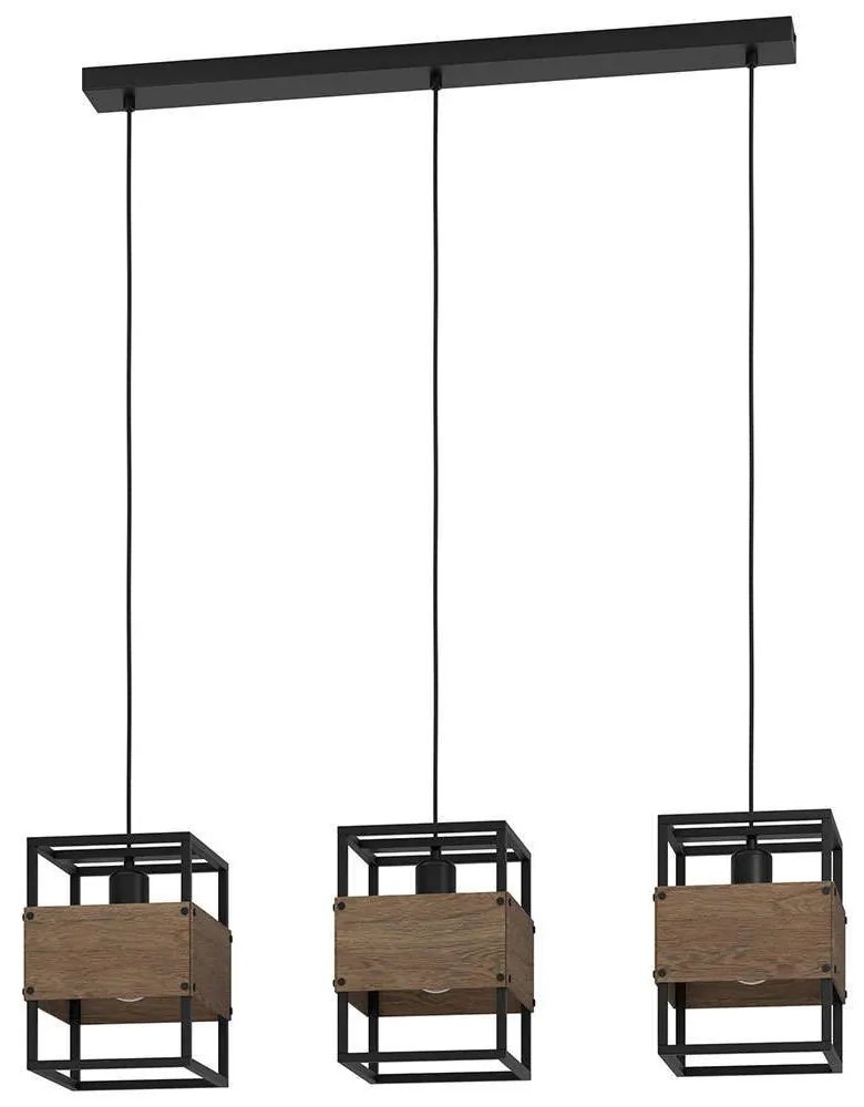 Φωτιστικό Οροφής - Ράγα Evesham 43805 89,5x19,5x110cm 3xE27 40W Black-Brown Eglo Steel,Wood