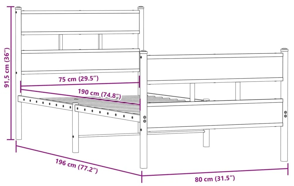 Σκελετός Κρεβ. Χωρίς Στρώμα Sonoma Δρυς 75x190 εκ. Μεταλλικό - Καφέ