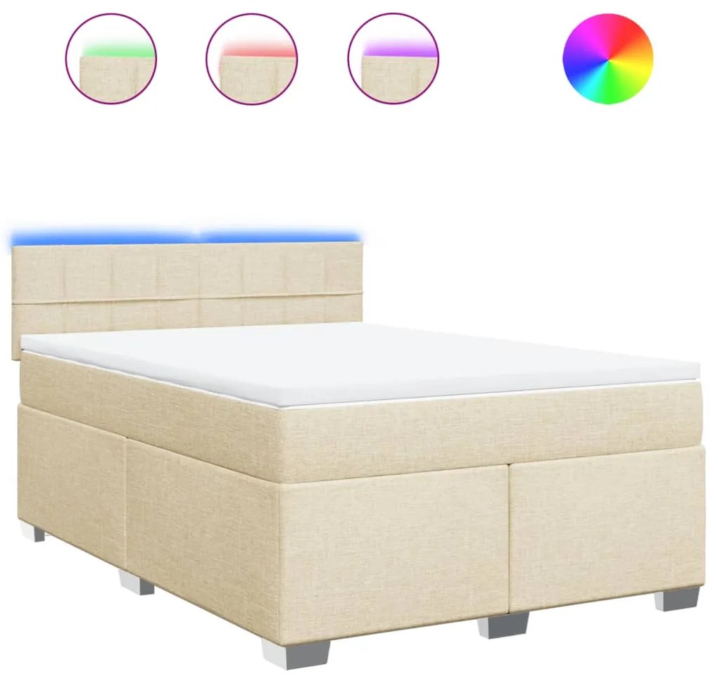 vidaXL Κρεβάτι Boxspring με Στρώμα Κρεμ 140x200 εκ. Υφασμάτινο