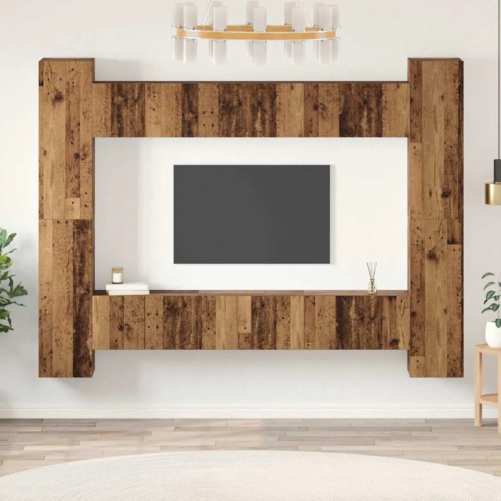 vidaXL Σετ επίπλου τηλεόρασης 10 pcs Παλαιό ξύλο 30.5 x 30 x 90 cm