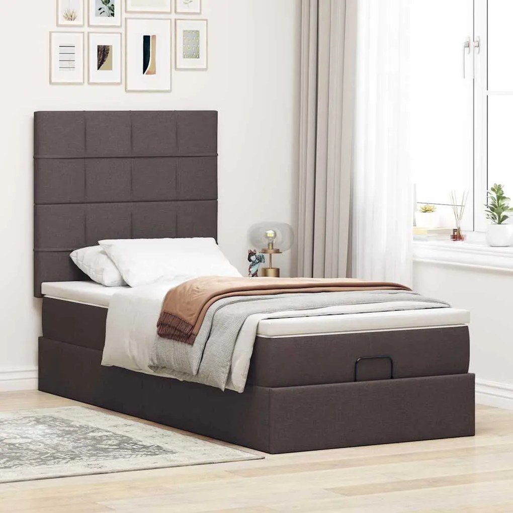 Οθωμανικό κρεβάτι με στρώμα σκούρο καφέ 90x190cm ύφασμα 3313122