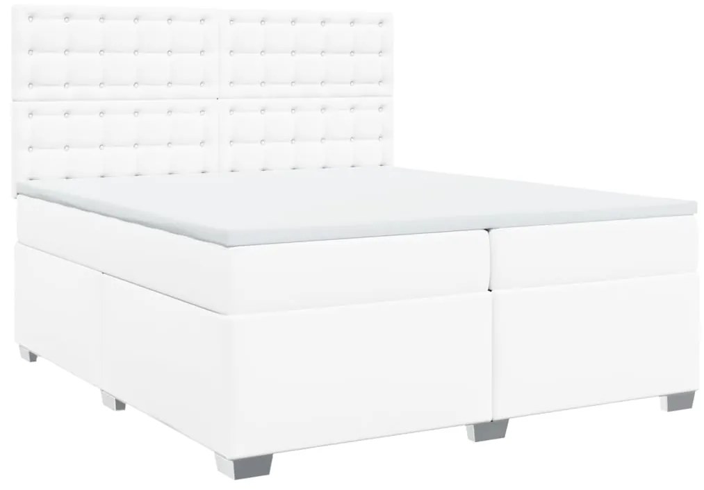 vidaXL Κρεβάτι Boxspring με Στρώμα Λευκό 200x200 εκ. Συνθετικό Δέρμα