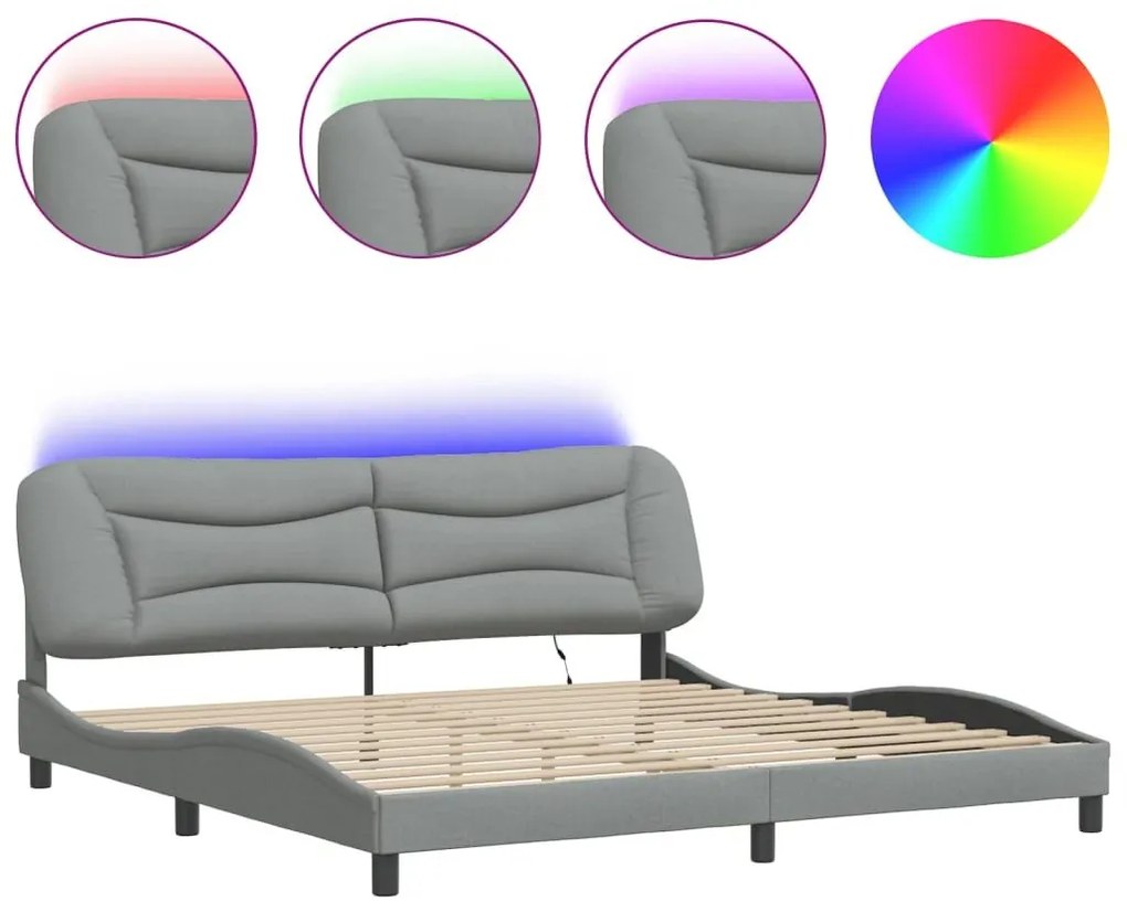 Πλαίσιο Κρεβατιού με LED Ανοιχτό Γκρι 200x200 εκ. Υφασμάτινο - Γκρι