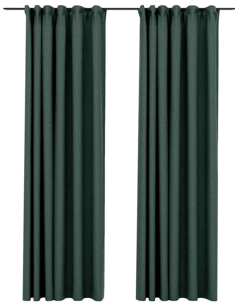 Κουρτίνες Συσκ. με Γάντζους/'Οψη Λινού 2 τεμ Πράσινο 140x225 εκ - Πράσινο