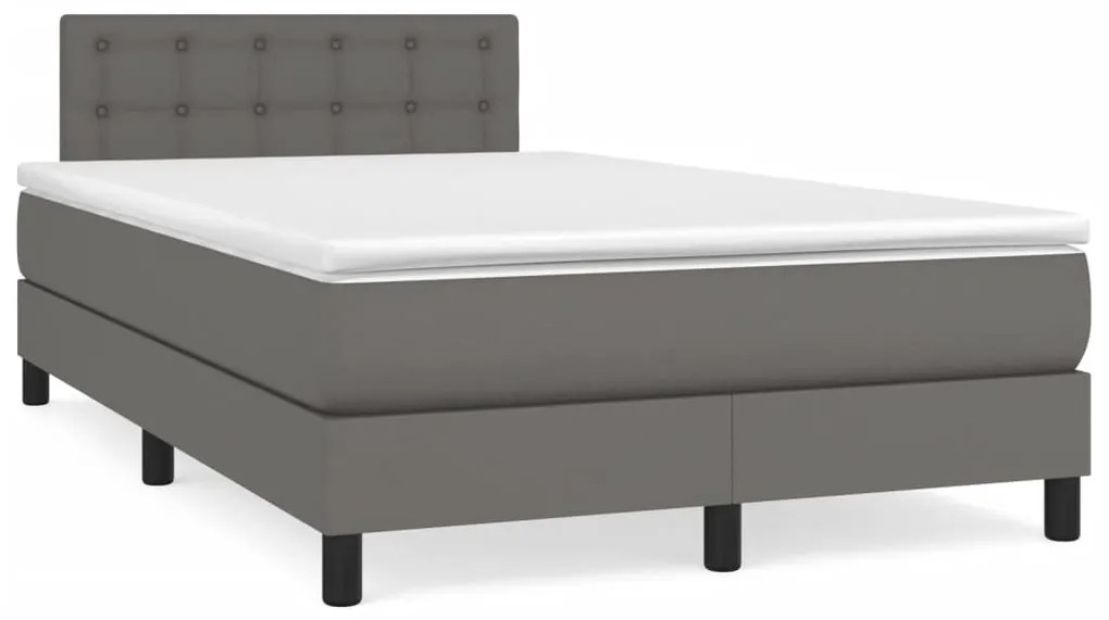 vidaXL Κρεβάτι Boxspring με Στρώμα Γκρι 120x200εκ. από Συνθετικό Δέρμα