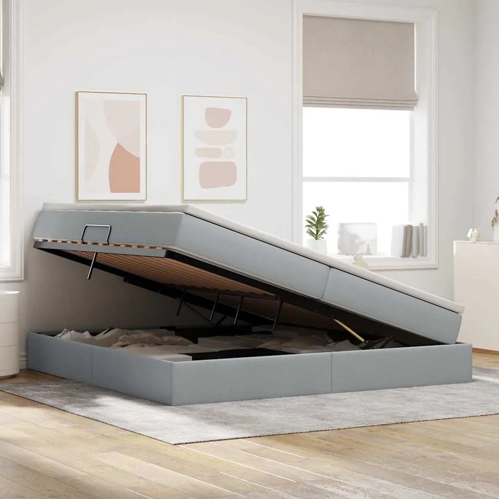 vidaXL Κρεβάτι με αποθηκευτικό χώρο και στρώμα με στρώμα Ανοιχτό γκρι
