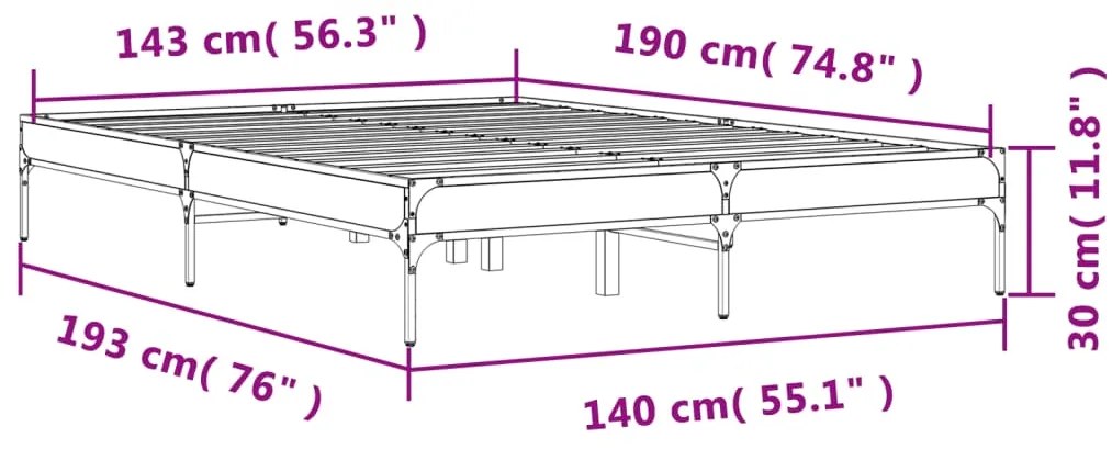 Πλαίσιο Κρεβατιού Καφέ Δρυς 140x190 εκ. Επεξ. Ξύλο &amp; Μέταλλο - Καφέ