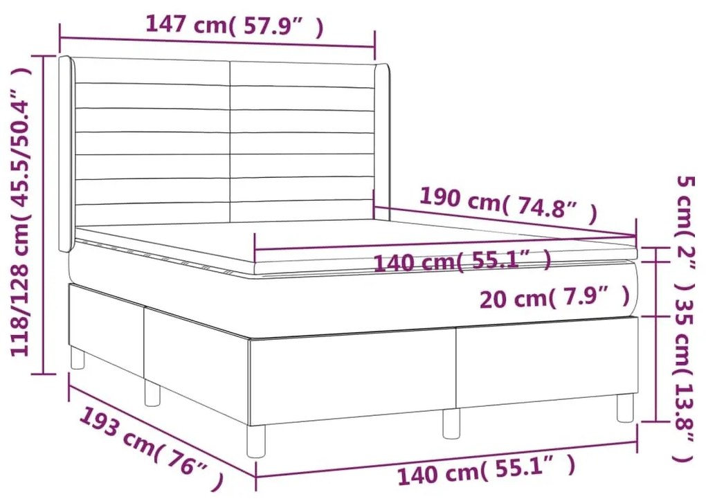 Κρεβάτι Boxspring με Στρώμα Ανοιχτό Γκρι 140x190 εκ. Βελούδινο - Γκρι