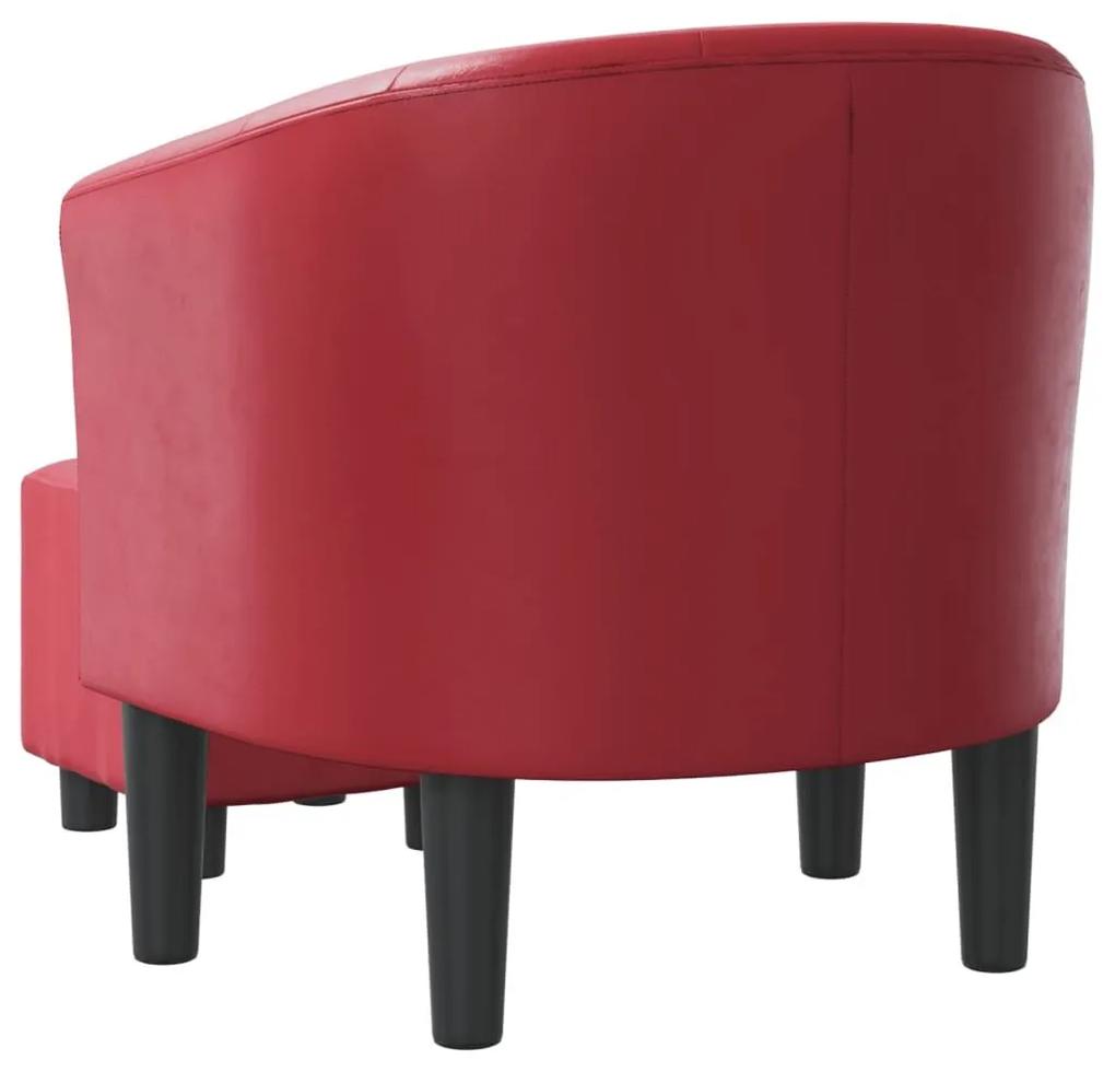 Πολυθρόνα Μπάρελ με Υποπόδιο Μπορντό από Συνθετικό Δέρμα - Κόκκινο