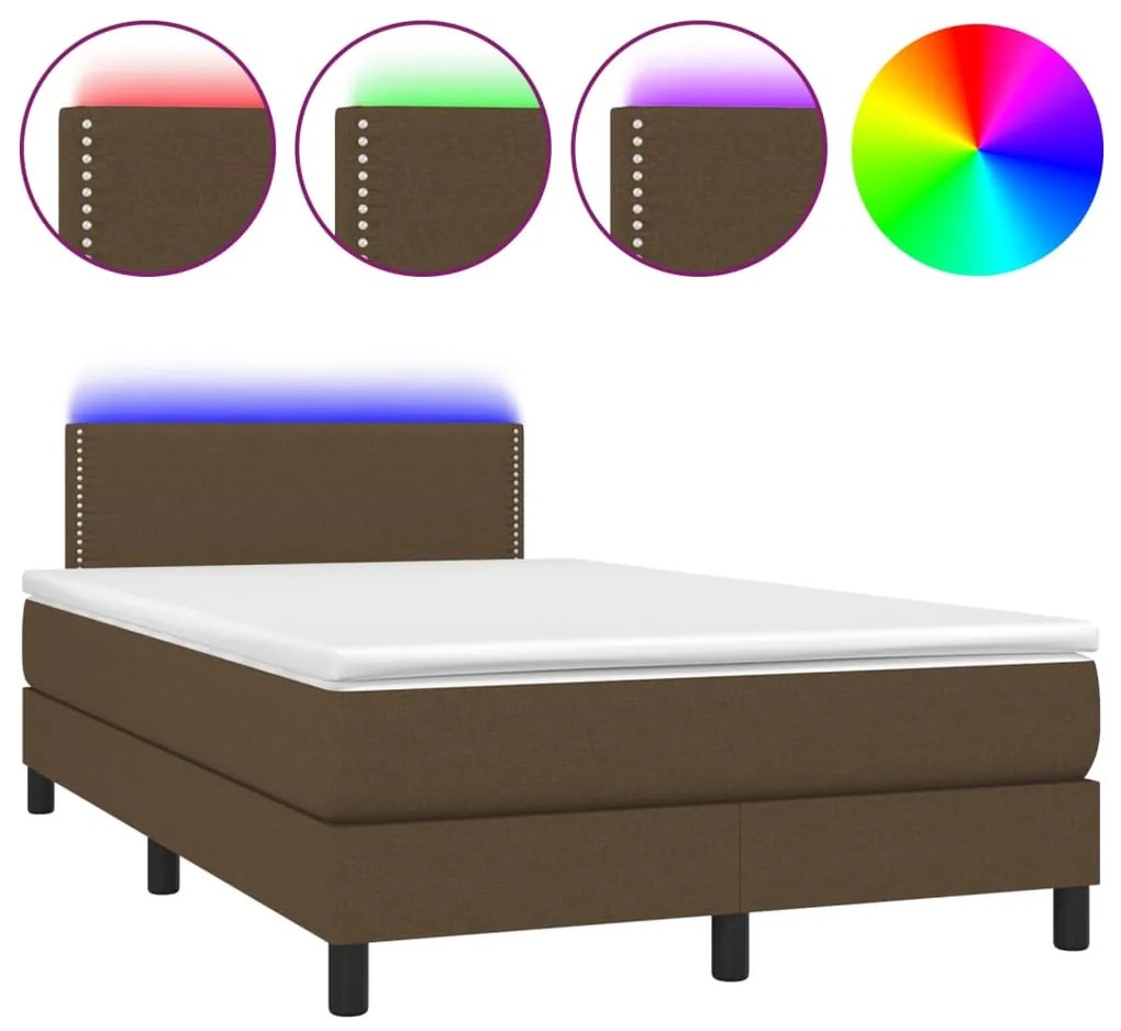 vidaXL Κρεβάτι Boxspring με Στρώμα & LED Σκ.Καφέ 120x200 εκ Υφασμάτινο