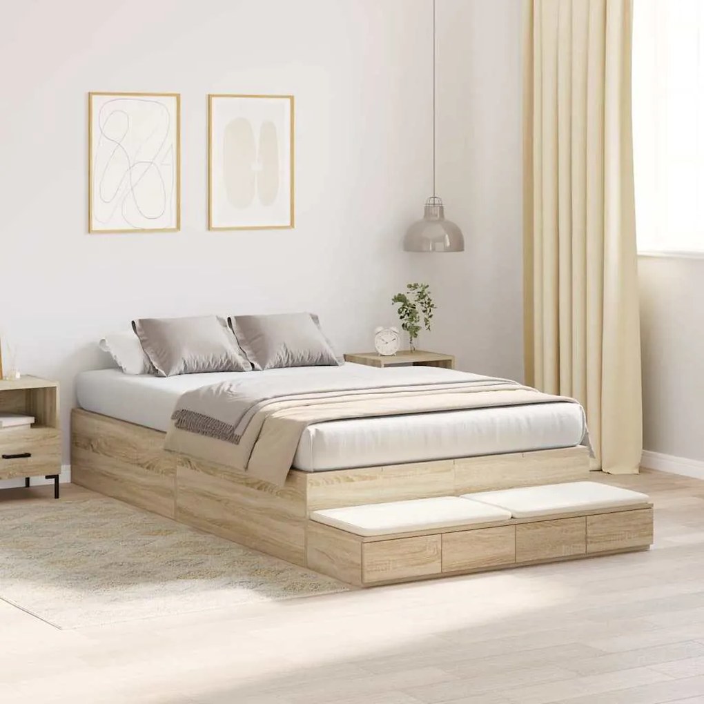 vidaXL Κρεβάτι με αποθηκευτικό χώρο Δρύς Sonoma 226.5 x 120 x 31.5 εκ.