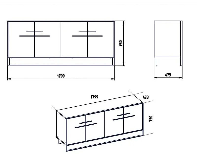 Μπουφές Marble χρώμα λευκό μαρμάρου-χρυσό 180x47,5x75εκ