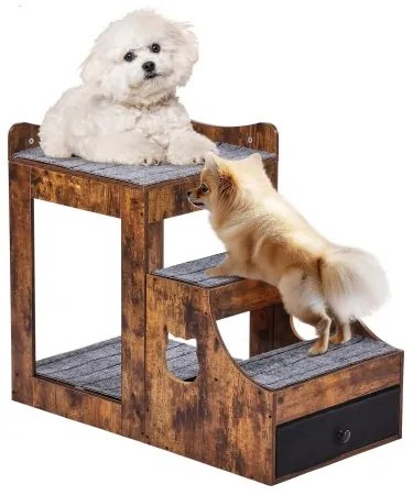 VEVOR Pet Bunk Bed with Stairs Dog/Cat Window Perch with Storage Indoor Brown