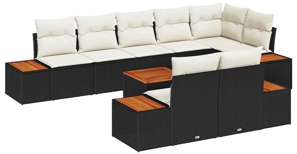 vidaXL Σετ Καναπέ Κήπου με μαξιλάρι 9 pcs Μαύρο Πολυ ράταν
