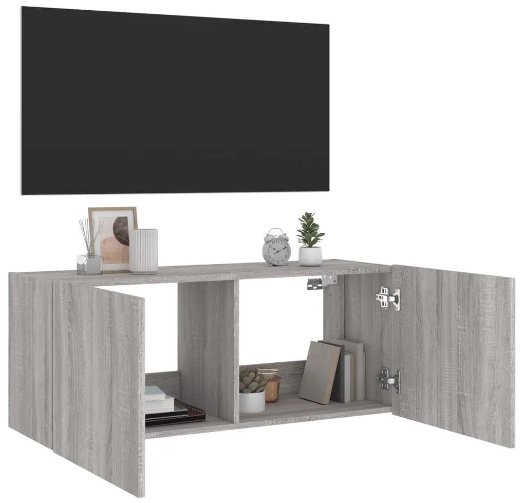 vidaXL Έπιπλο Τοίχου Τηλεόρασης με LED Γκρι Sonoma 100x35x41 εκ.