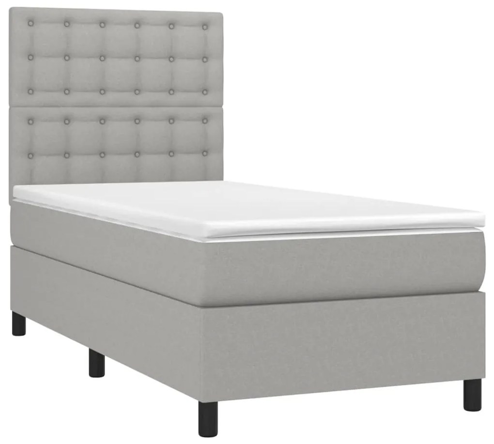 vidaXL Κρεβάτι Boxspring με Στρώμα Ανοιχτό Γκρι 90x190 εκ. Υφασμάτινο