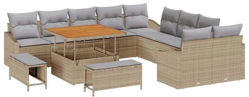 vidaXL Σετ Καναπέ Κήπου με μαξιλάρι 13 pcs Μπεζ Πολυ ράταν