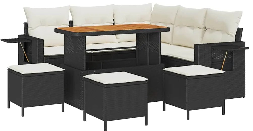 vidaXL Σετ Καναπέ Κήπου 9 pcs Μαύρο και κρεμ 110 x 55 x 71 εκ