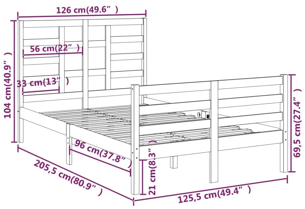 vidaXL Σκελετός Κρεβατιού Χωρίς Στρώμα 120x200 εκ Μασίφ Ξύλο