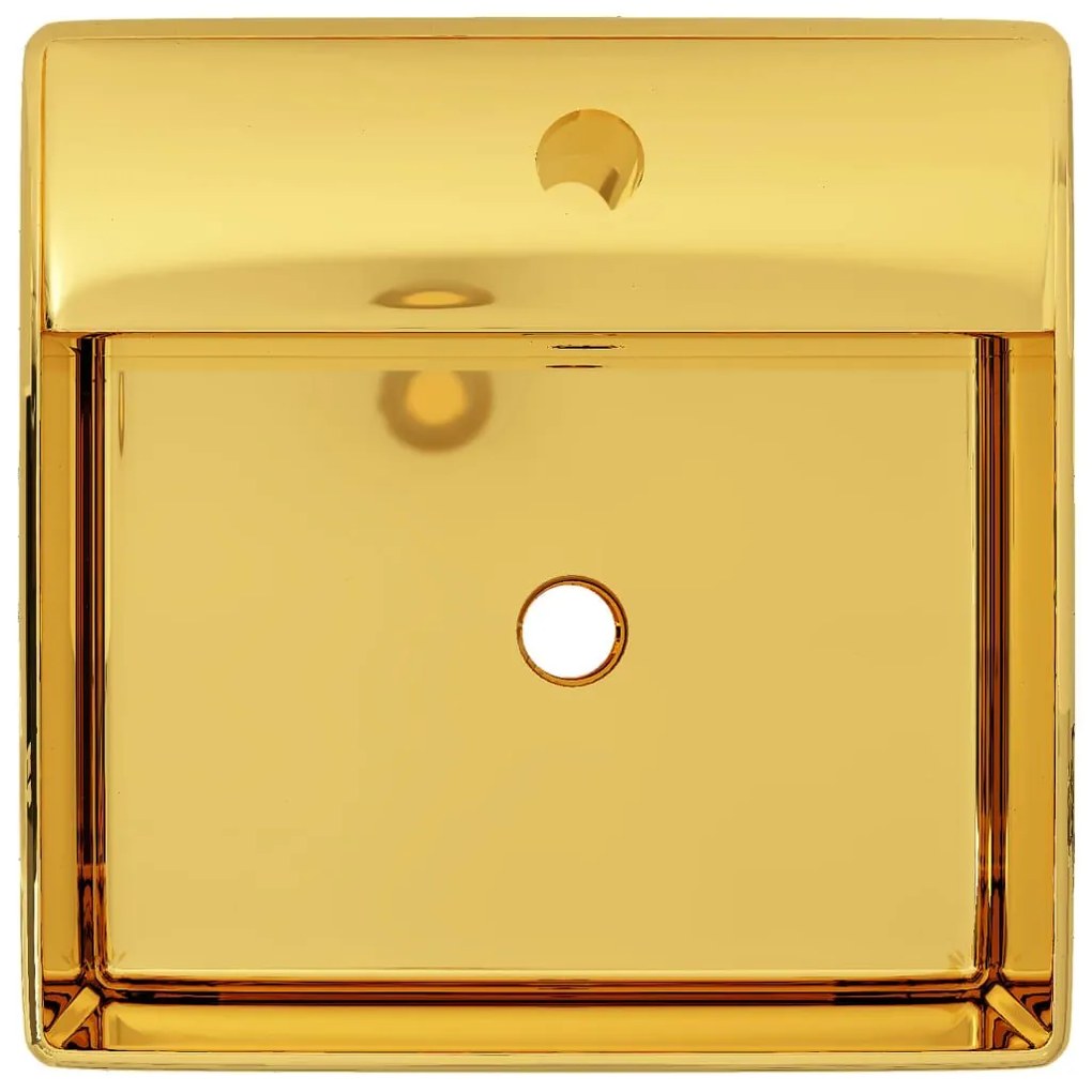 Νιπτήρας με Οπή Υπερχείλισης Χρυσός 41 x 41 x 15 εκ. Κεραμικός - Χρυσό
