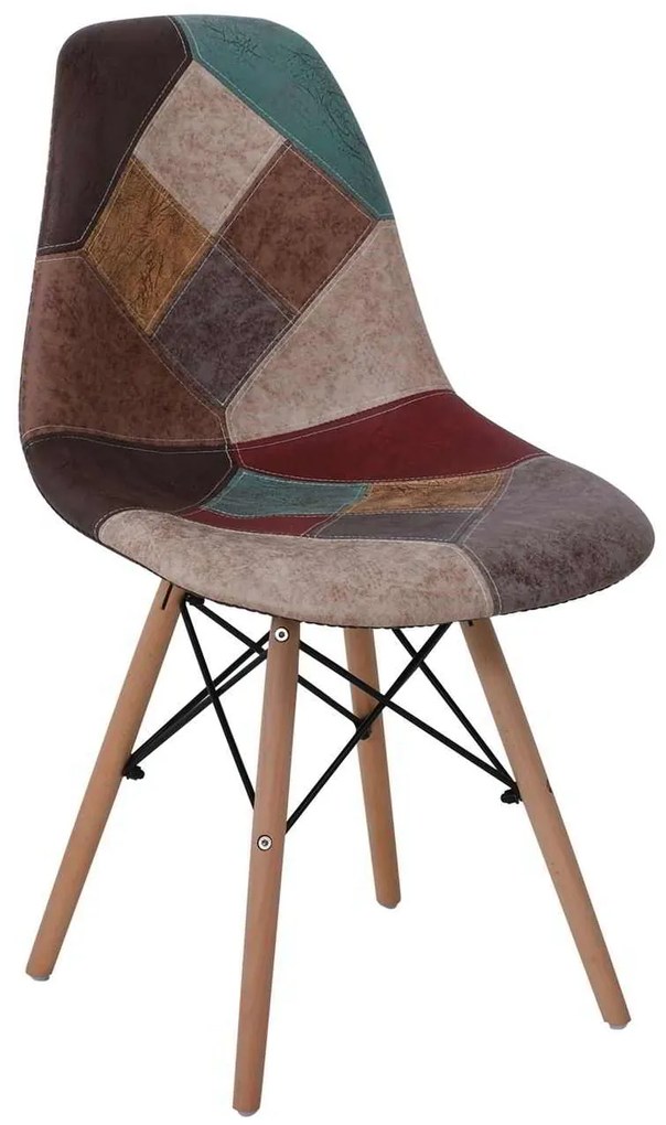 Καρέκλα Wood ART Ύφασμα Patchwork Patchwork Καφέ 47x52x84cm (Σετ 4 ΤΕΜ)